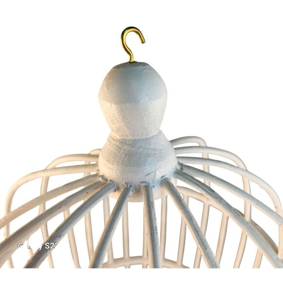 White Wood Decorative Birdcage With Removable Bottom For Plants Or Decor  17" T - Picture 4 of 8